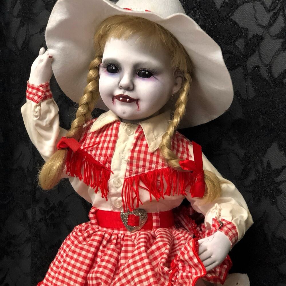 OOAK Creepy Odd 18” Cowgirl Vampire Undead Doll Scary Halloween Horror Art Doll